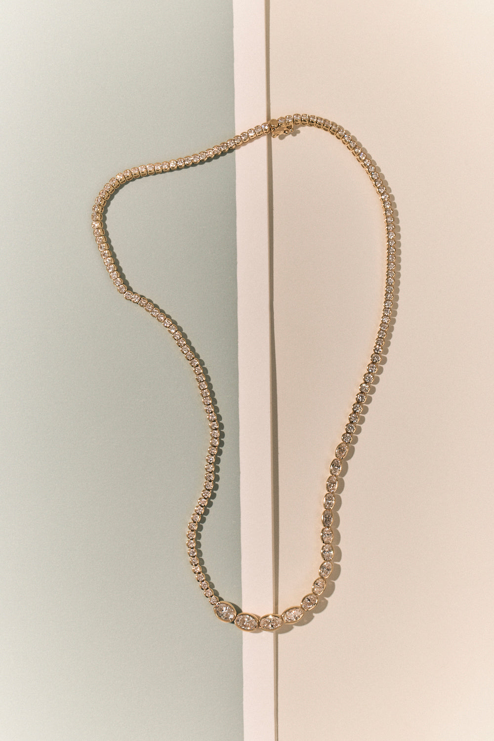 Mateo Semi Bezel Graduated Oval Round Brilliant Necklace
