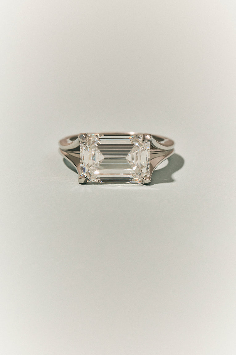 Perry East-West 5ct Emerald Solitaire Double Band Engagement Ring