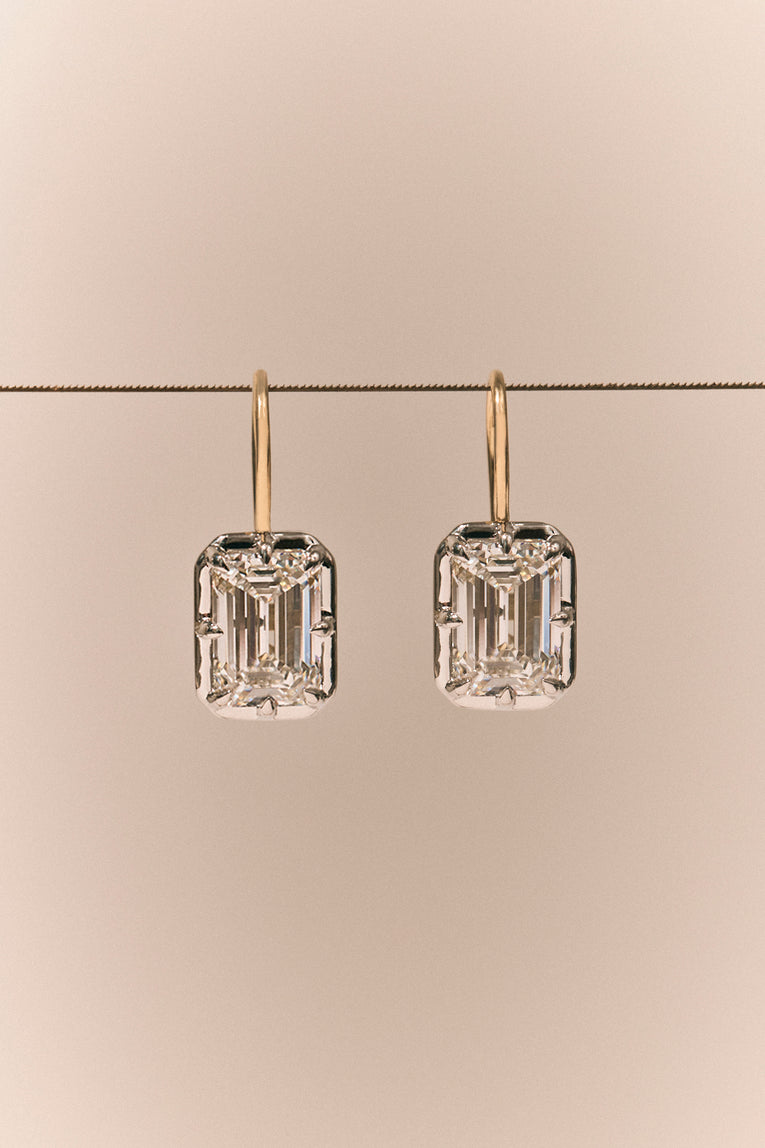 Avalon 2ct Emerald Cut Button Drop Earrings