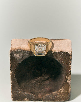 Rivington 5ct Asscher Signet Bezel Grooved Band Engagement Ring