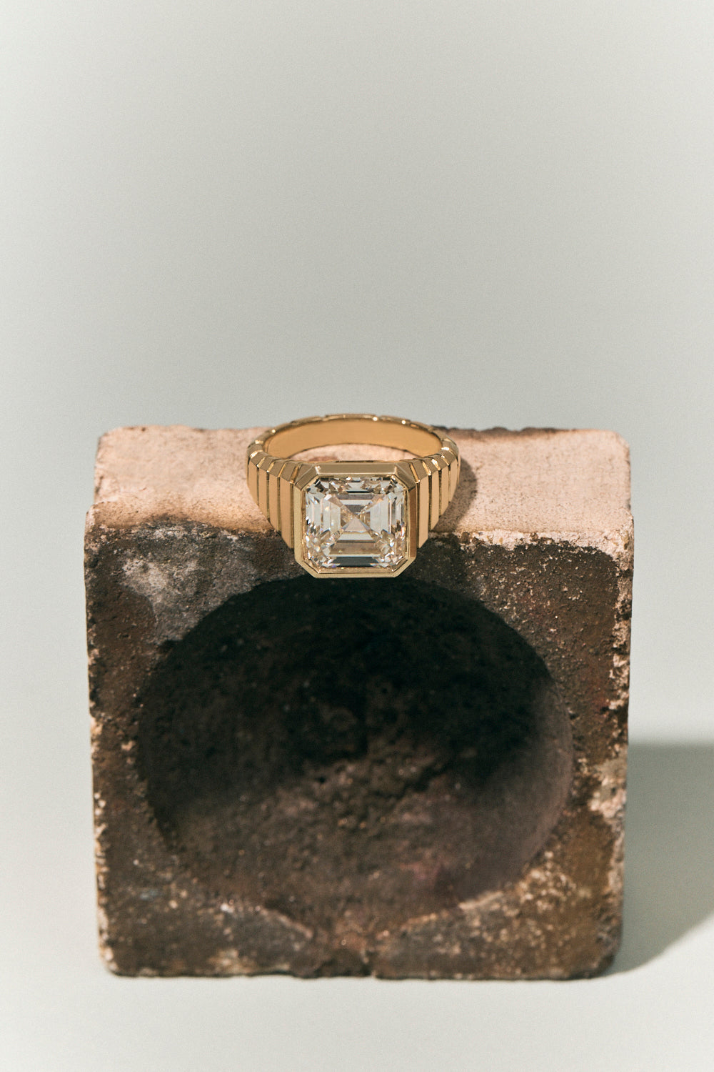Rivington 5ct Asscher Signet Bezel Grooved Band Engagement Ring