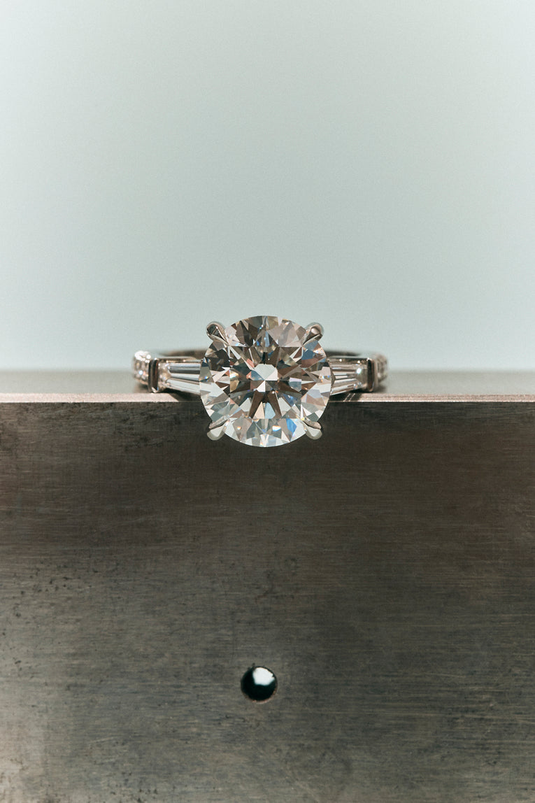 Hudson 4ct Round Brilliant Tapered Baguette Engagement Ring