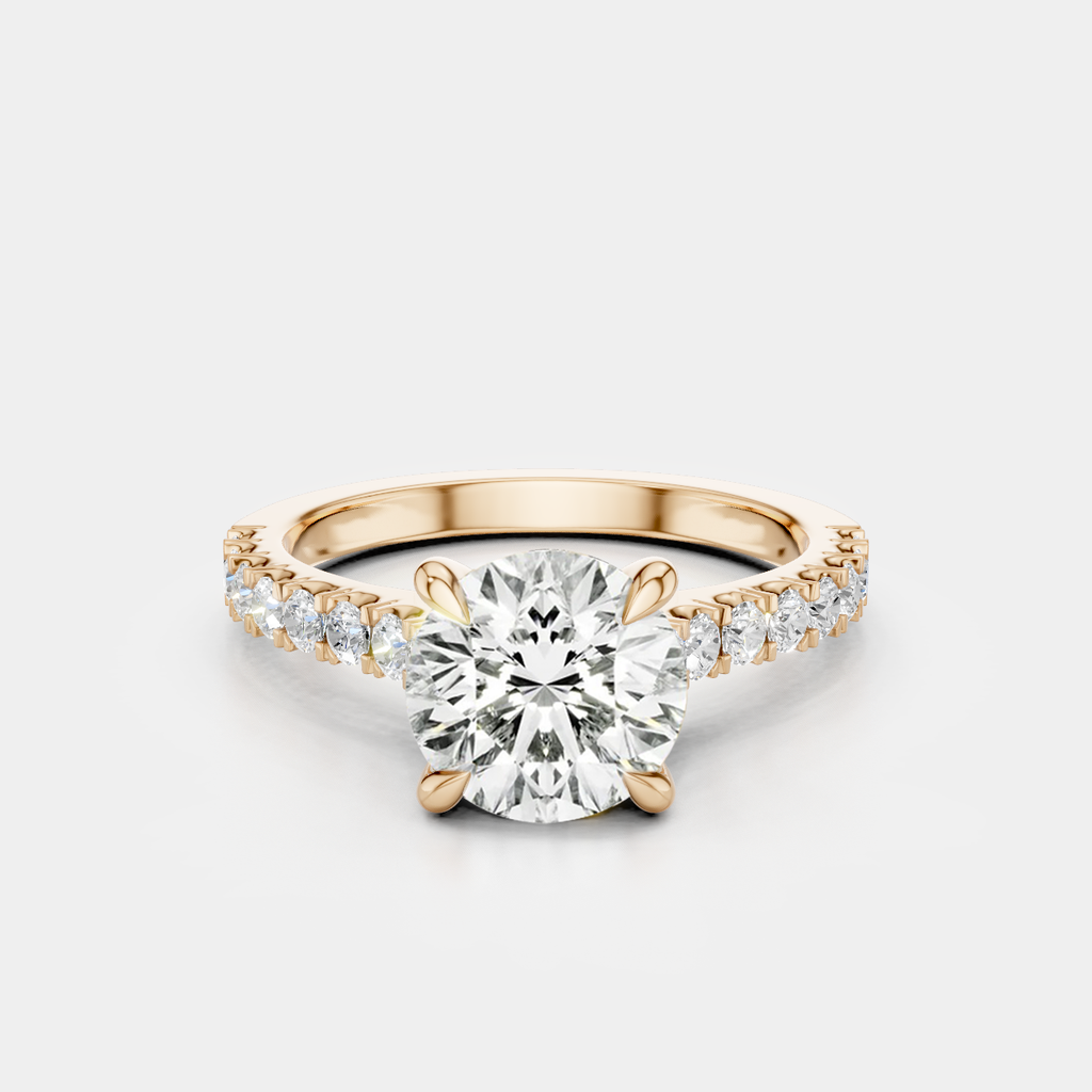 Dean round brilliant four claw diamond band engagement ring in 18ct rose gold 