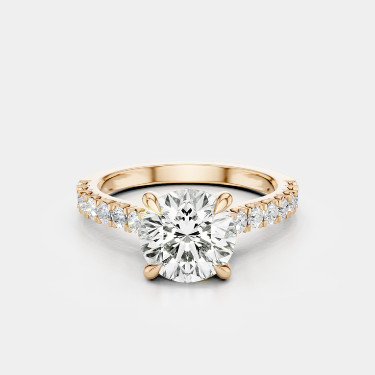 Dean round brilliant four claw diamond band engagement ring in 18ct rose gold 