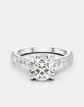 Dean round brilliant four claw diamond band engagement ring in 18ct white gold 