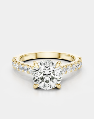 Dean round brilliant four claw diamond band engagement ring in 18ct yellow gold 