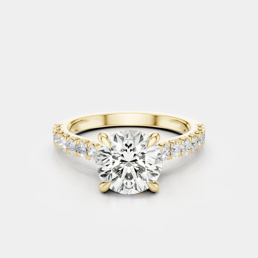 Dean round brilliant four claw diamond band engagement ring in 18ct yellow gold 