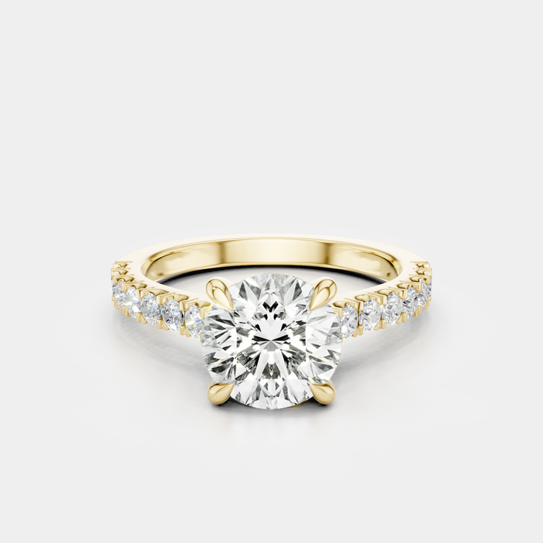 Dean round brilliant four claw diamond band engagement ring in 18ct yellow gold 