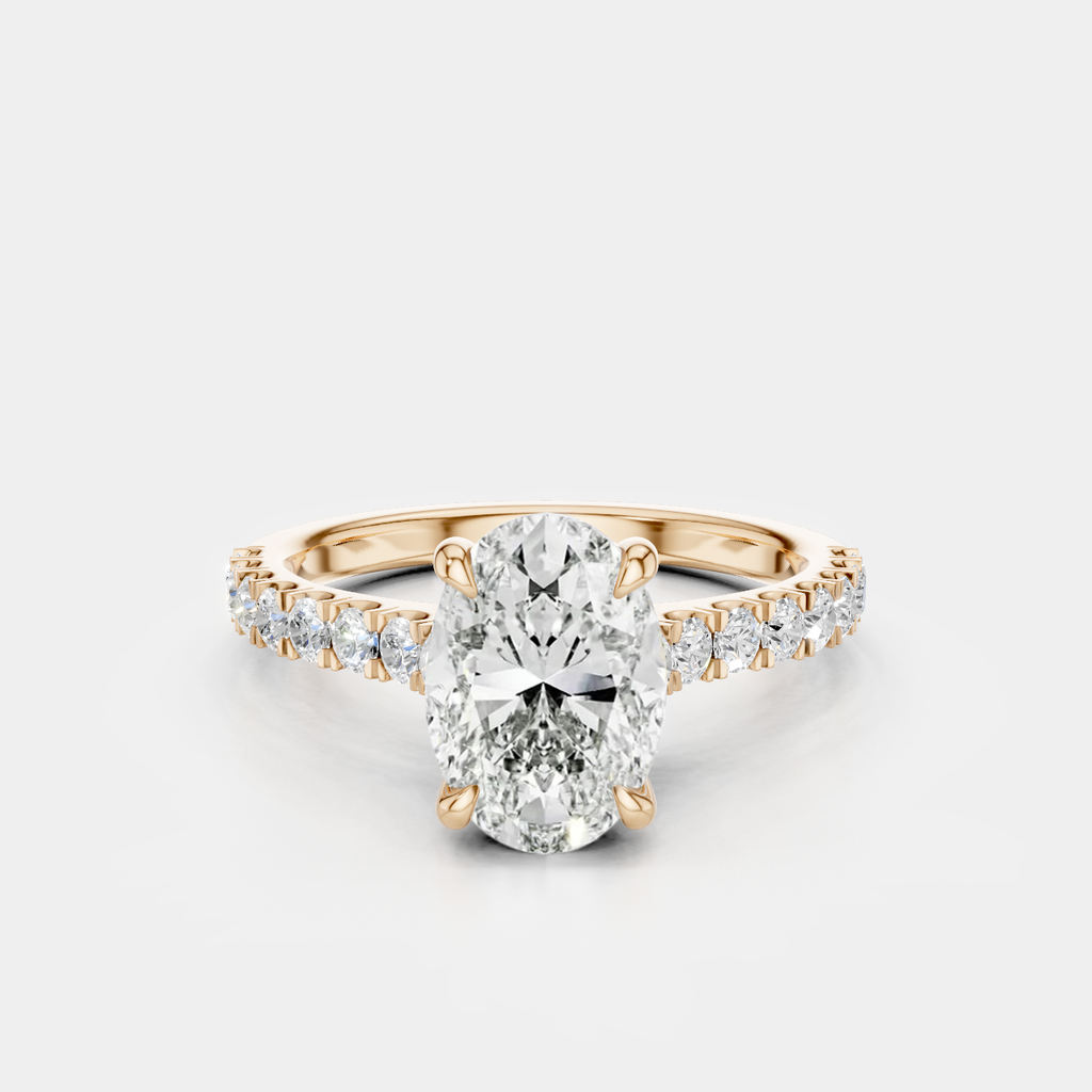 Nassau oval cut diamond band engagement ring in 18ct rose gold