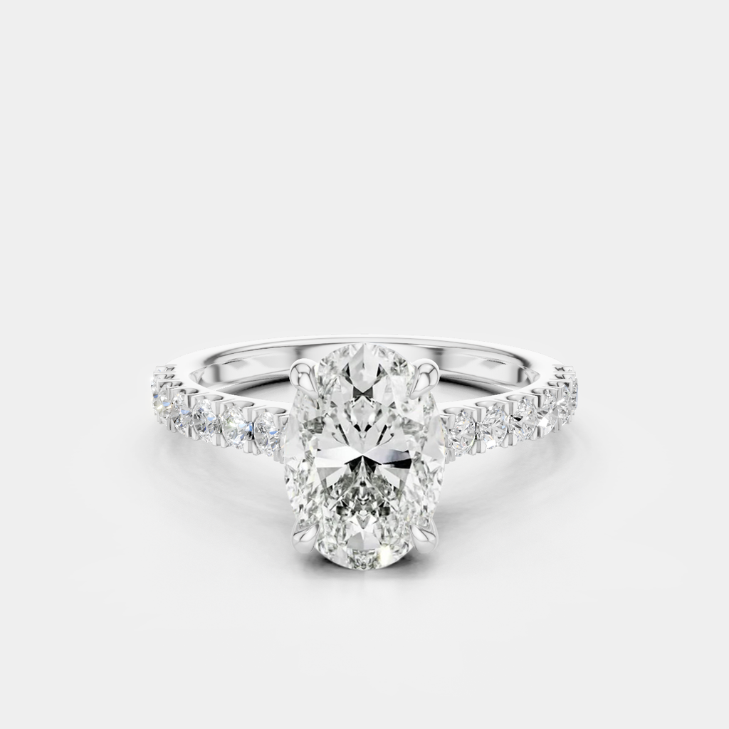 Nassau oval cut diamond band engagement ring in 18ct white gold