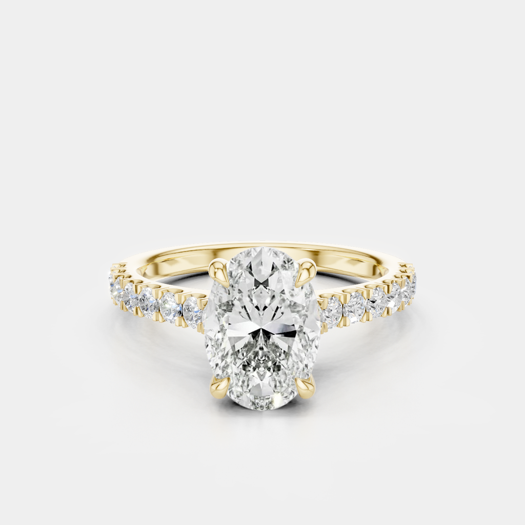 Nassau oval cut diamond band engagement ring in 18ct yellow gold