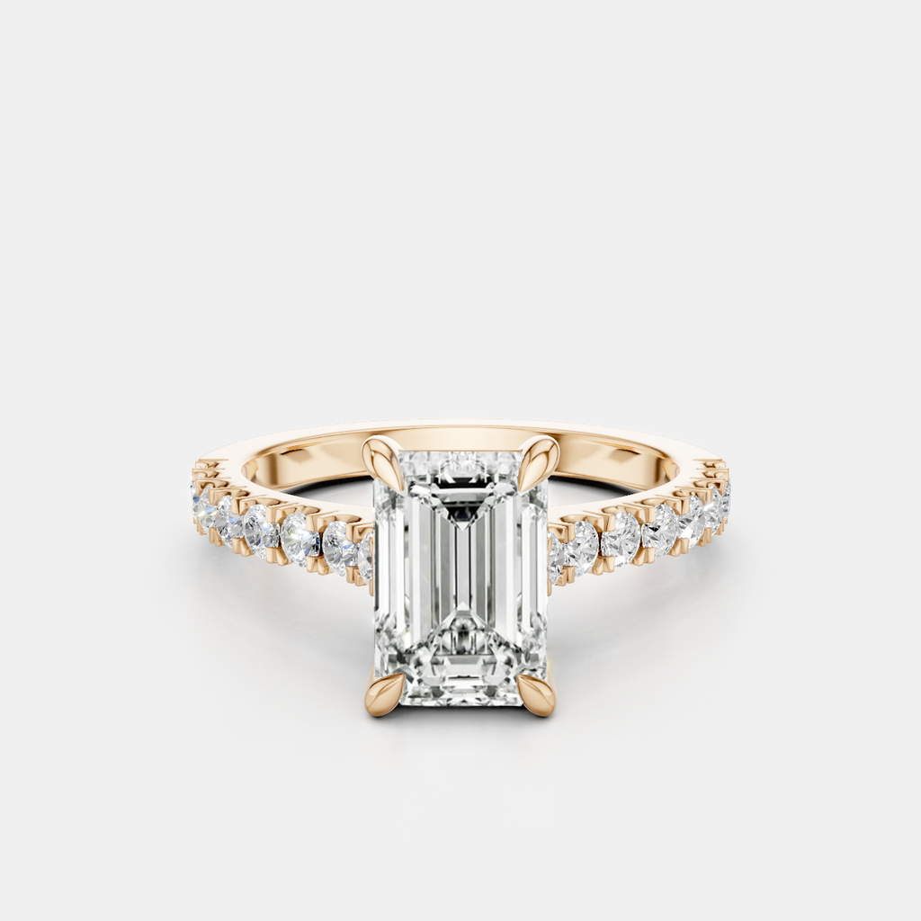 Beverly emerald cut diamond band engagement ring in 18ct rose gold 