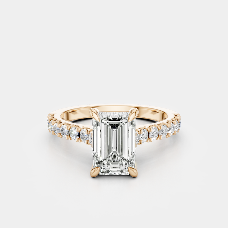 Beverly emerald cut diamond band engagement ring in 18ct rose gold 