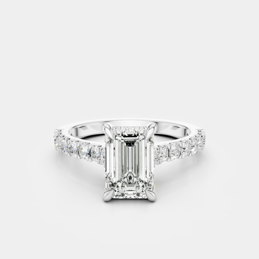 Beverly emerald cut diamond band engagement ring in 18ct white gold 