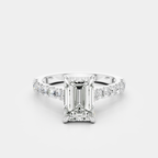Beverly emerald cut diamond band engagement ring in 18ct white gold 
