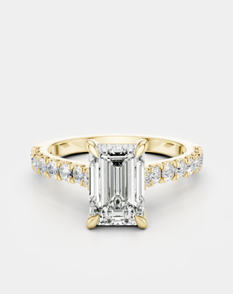 Beverly emerald cut diamond band engagement ring in 18ct yellow gold 