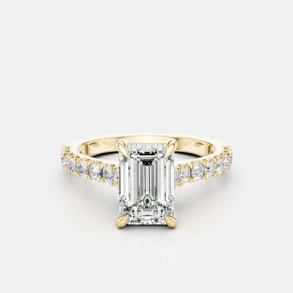 Beverly emerald cut diamond band engagement ring in 18ct yellow gold 