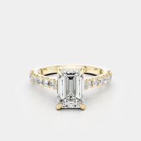 Beverly emerald cut diamond band engagement ring in 18ct yellow gold 