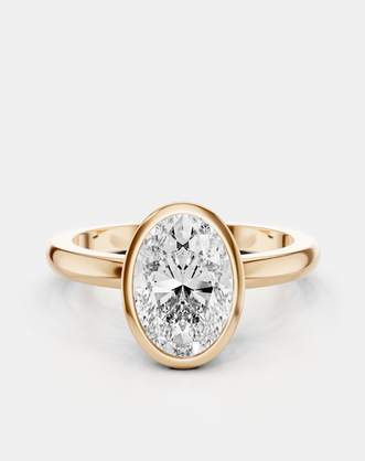 Fairfax oval solitaire bezel north-south engagement ring in 18ct rose gold