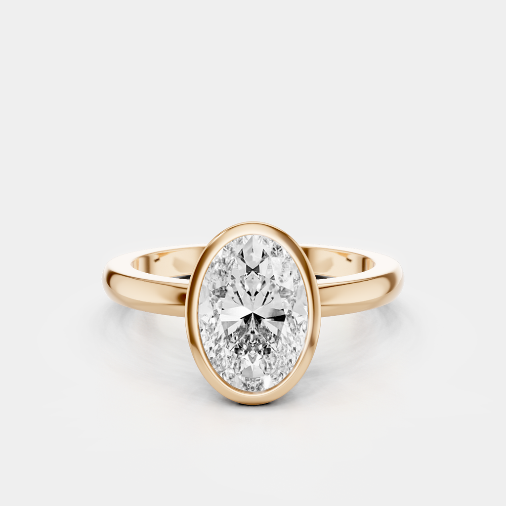 Fairfax oval solitaire bezel north-south engagement ring in 18ct rose gold