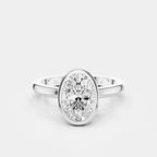 Fairfax oval solitaire bezel north-south engagement ring in 18ct white gold
