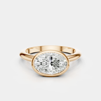 Maddox oval solitaire bezel east-west engagement ring in 18ct rose gold