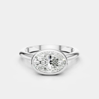 Maddox oval solitaire bezel east-west engagement ring in 18ct white gold