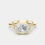 Maddox oval solitaire bezel east-west engagement ring in 18ct yellow gold