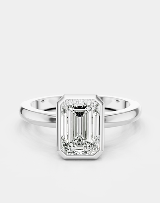 Sutton emerald cut solitaire bezel north-south engagement ring in platinum