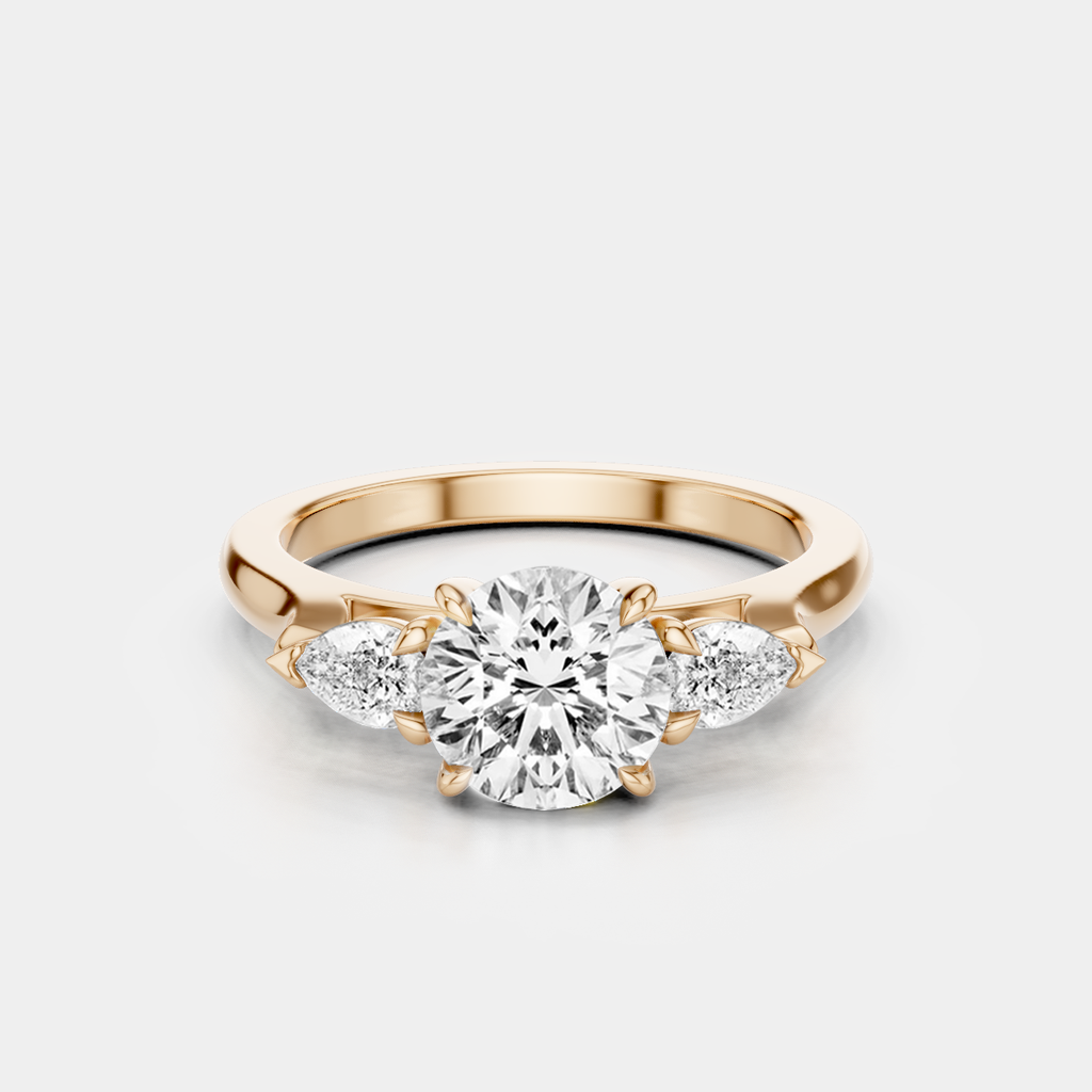 Cornelia round brilliant pear side stone engagement ring with lab-grown diamond band in 18ct rose gold