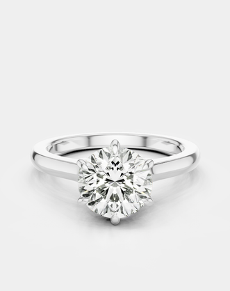Cambon round brilliant six claw solitaire swept shoulder engagement ring in 18ct white gold
