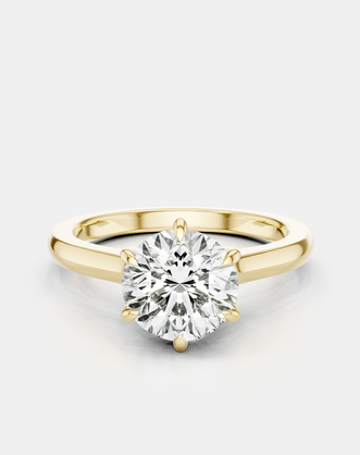Cambon round brilliant six claw solitaire swept shoulder engagement ring in 18ct yellow gold