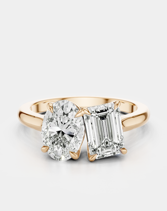 Bowery Toi Et Moi oval emerald engagement ring in 18ct rose gold