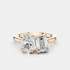 Bowery Toi Et Moi oval emerald engagement ring in 18ct rose gold