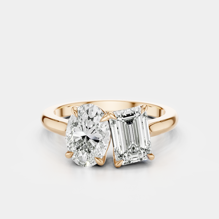 Bowery Toi Et Moi oval emerald engagement ring in 18ct rose gold