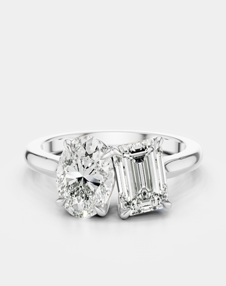 Bowery Toi Et Moi oval emerald engagement ring in 18ct white gold