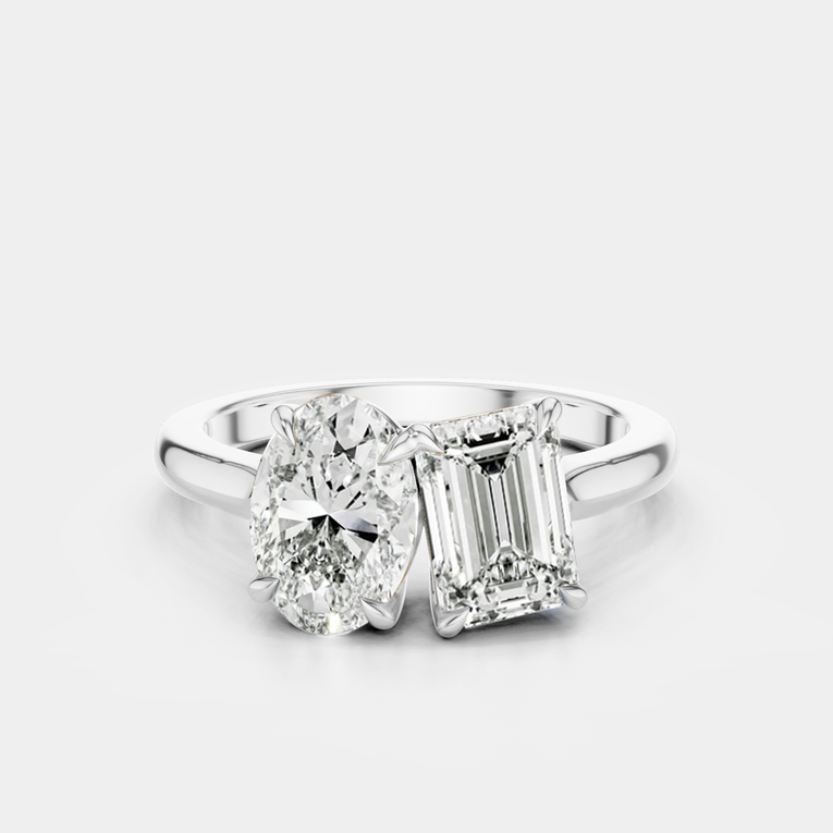 Bowery Toi Et Moi oval emerald engagement ring in 18ct white gold
