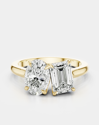 Bowery Toi Et Moi oval emerald engagement ring in 18ct yellow gold