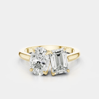 Bowery Toi Et Moi oval emerald engagement ring in 18ct yellow gold