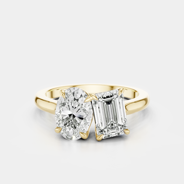 Bowery Toi Et Moi oval emerald engagement ring in 18ct yellow gold