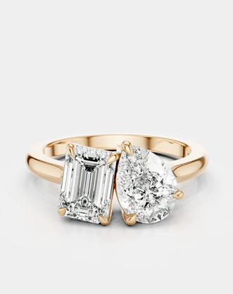 Kinney Toi Et Moi pear emerald engagement ring in 18ct rose gold