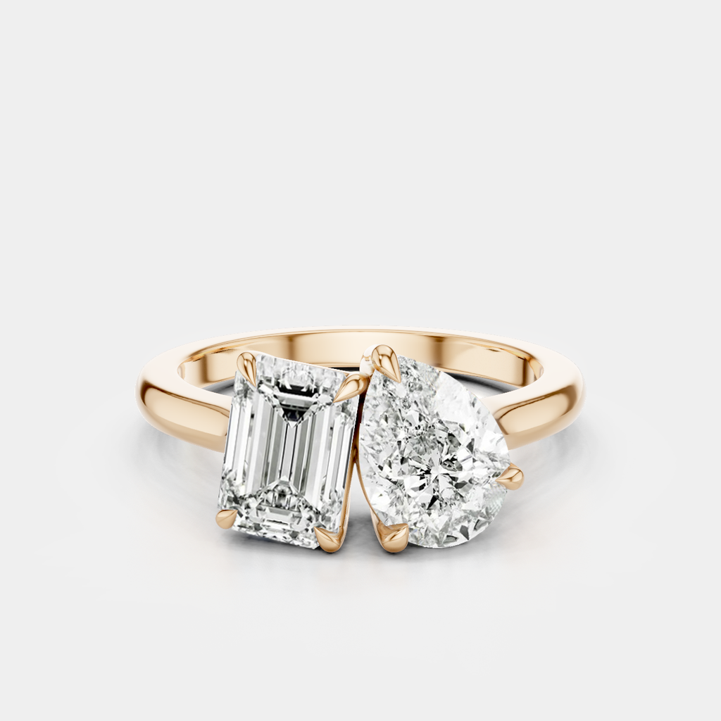 Kinney Toi Et Moi pear emerald engagement ring in 18ct rose gold