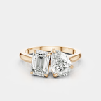 Kinney Toi Et Moi pear emerald engagement ring in 18ct rose gold