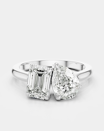 Kinney Toi Et Moi pear emerald engagement ring in 18ct white gold