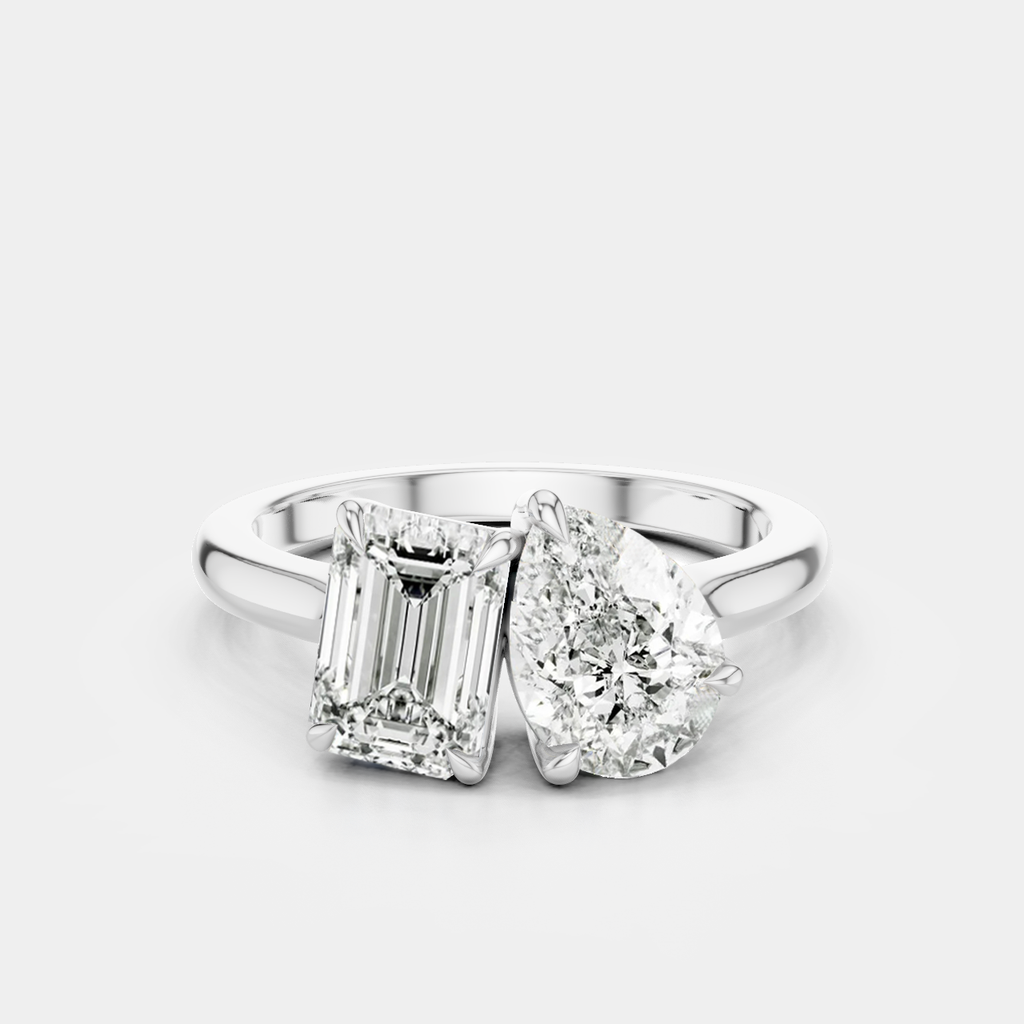 Kinney Toi Et Moi pear emerald engagement ring in 18ct white gold
