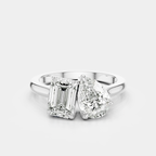 Kinney Toi Et Moi pear emerald engagement ring in 18ct white gold