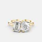 Kinney Toi Et Moi pear emerald engagement ring in 18ct yellow gold