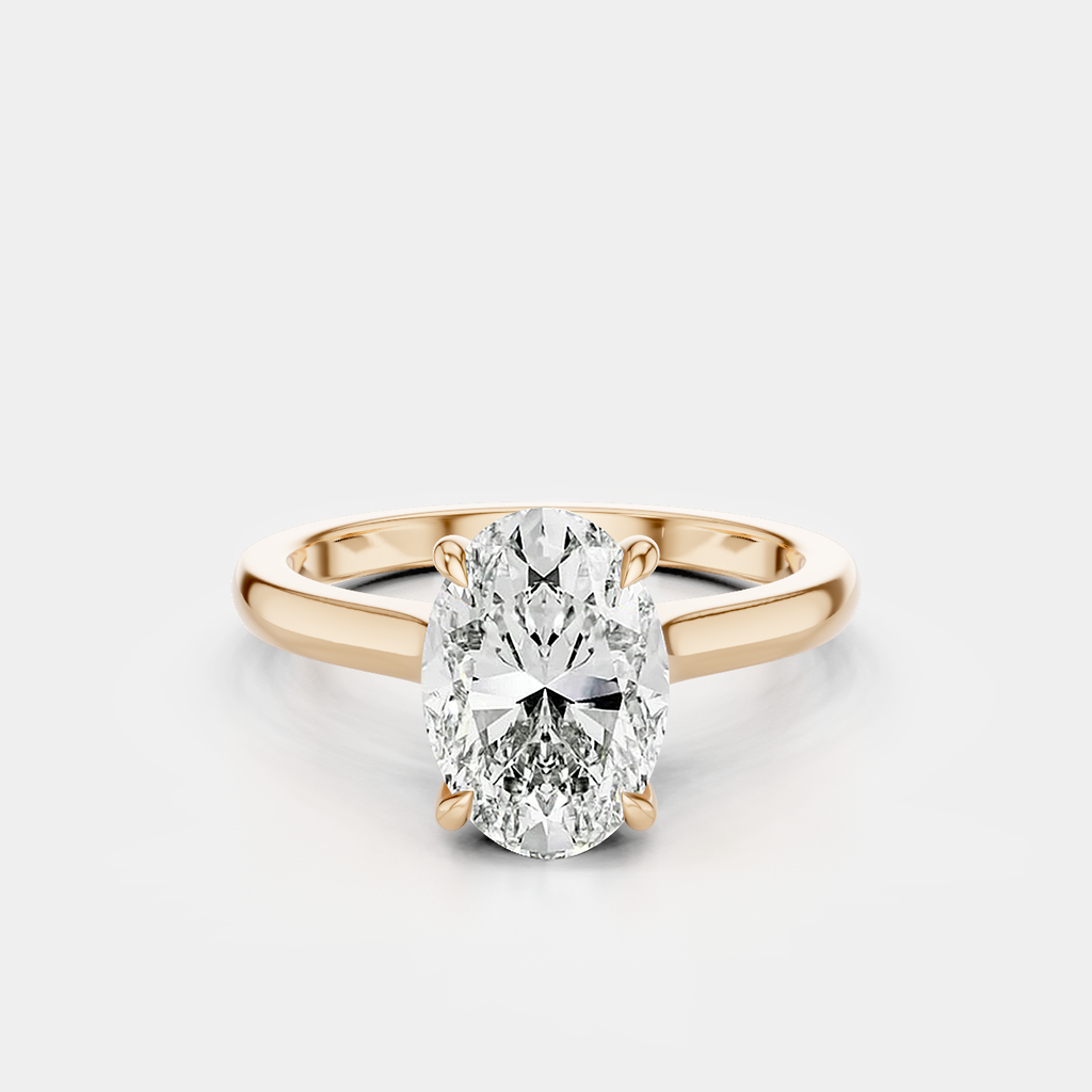 Montaigne oval solitaire swept shoulder engagement ring in 18ct rose gold