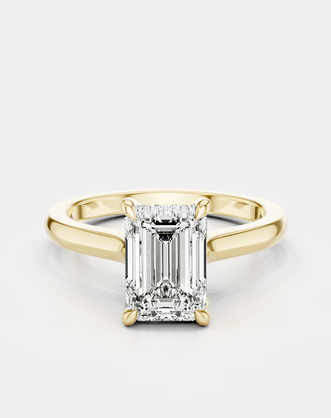 Dover emerald cut solitaire swept shoulder engagement ring in 18ct yellow gold