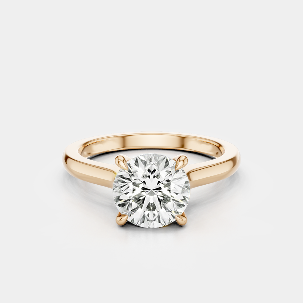 Sloane round brilliant four claw solitaire swept shoulder engagement ring in 18ct rose gold